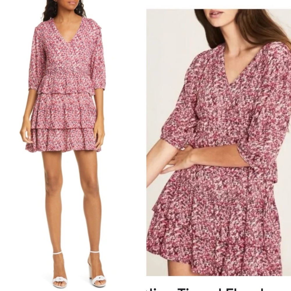 BA&SH Nina Tiered Skirt Mini Dress Berry Pink Size Medium